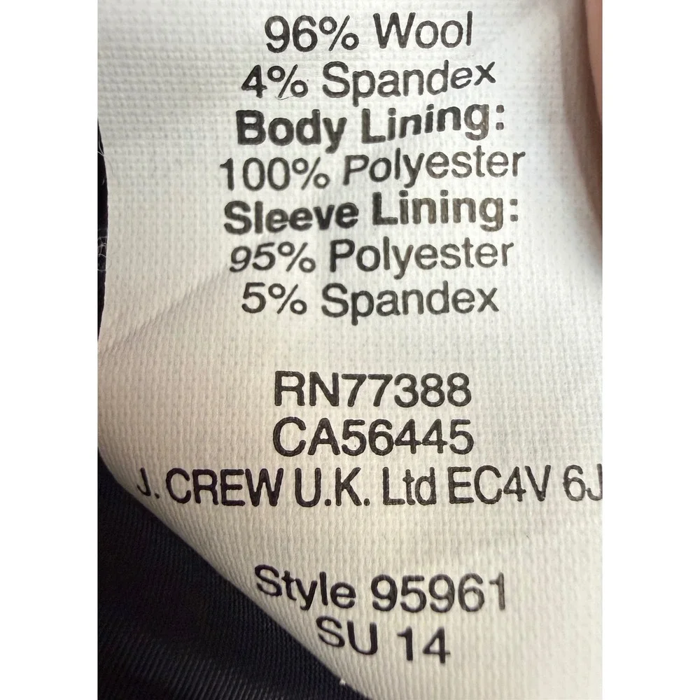 J. Crew 1035 Bi-Stretch Wool Blazer Navy Blue Two-Button Jacket Size 6 95961